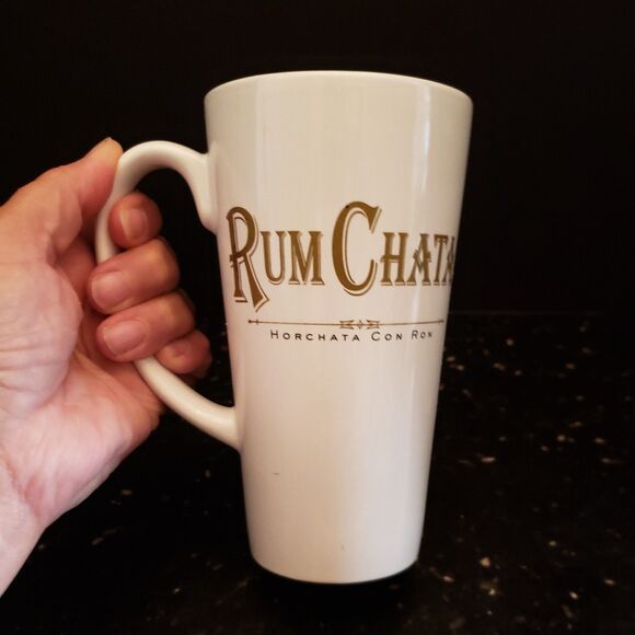 Rum Chata Horchata Con Ron Ceramic Coffee Mug Cup 6" Tall White Gold logo 14oz - Picture 2 of 9